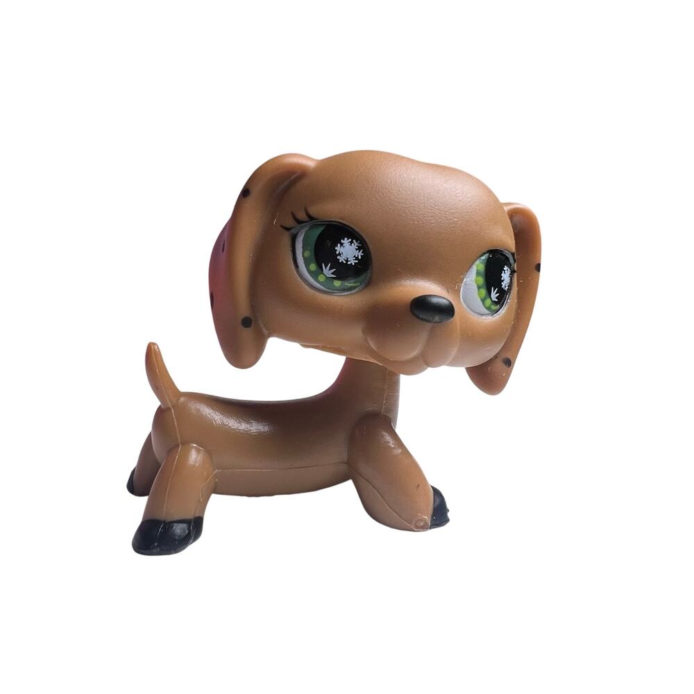 Littlest Pet Shop Monopoly Dachshund Brown Snowflake green eyes puppy dog 2006